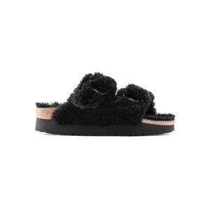 Birkenstock Papillio Arizona Teddy Shearling Fur Platform Sandals Black